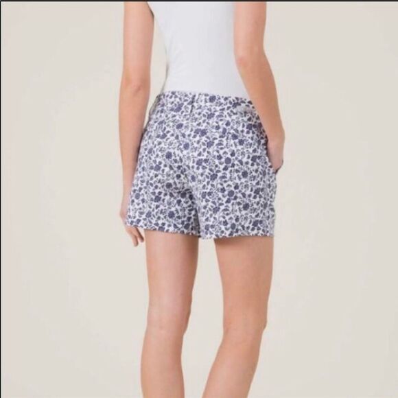 ANTHROPOLOGIE | LEVEL 99 White & Blue Floral Linen Shorts Women’s Size 2 - Picture 2 of 10